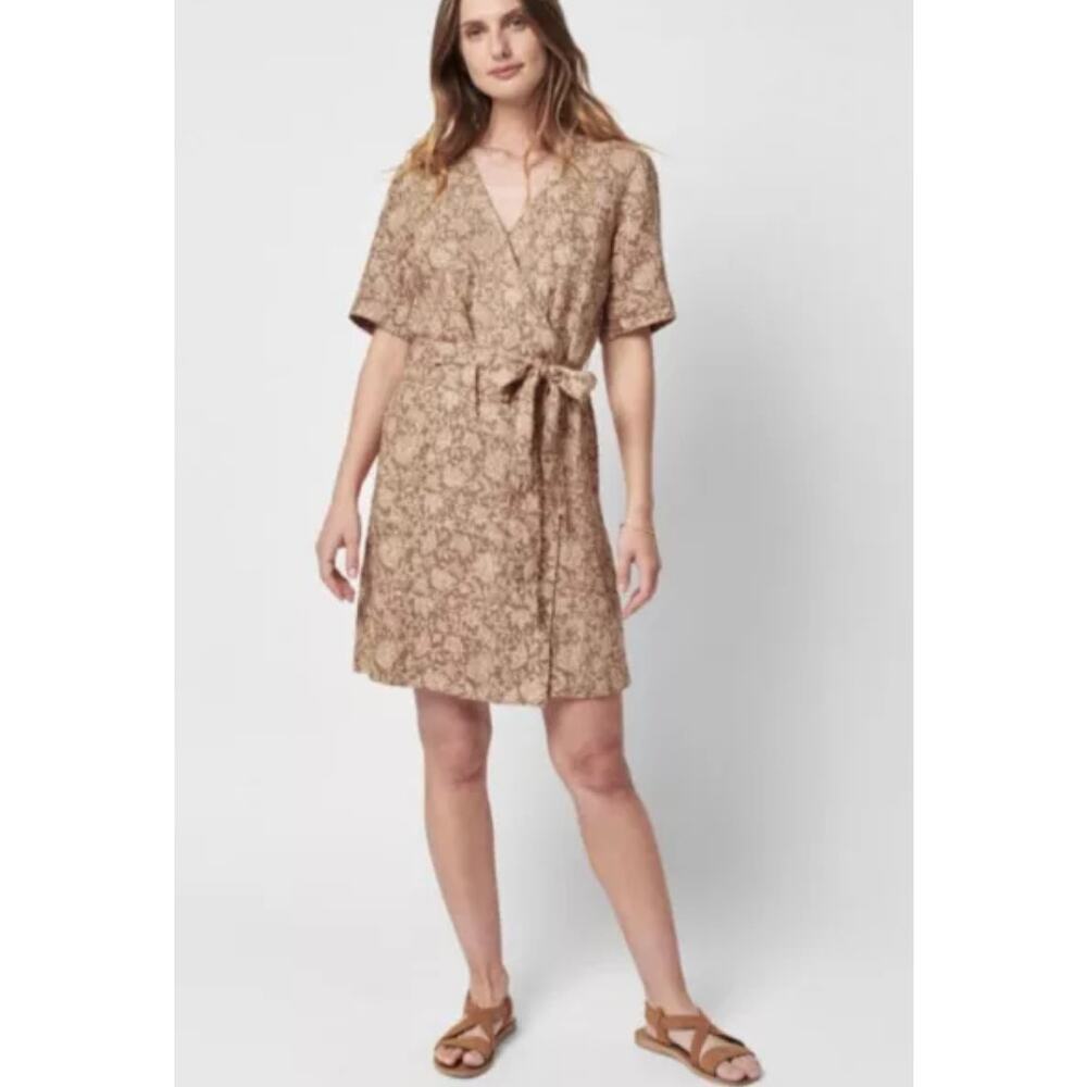Feherty Ashley Linen Reviera Floral Wrap Dress Size XS